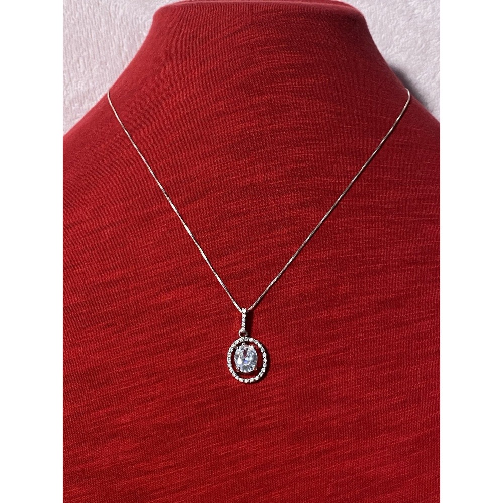 Vintage 925 Sterling Silver Halo Pendant Necklace Italy Box Chain FAS/SU New
